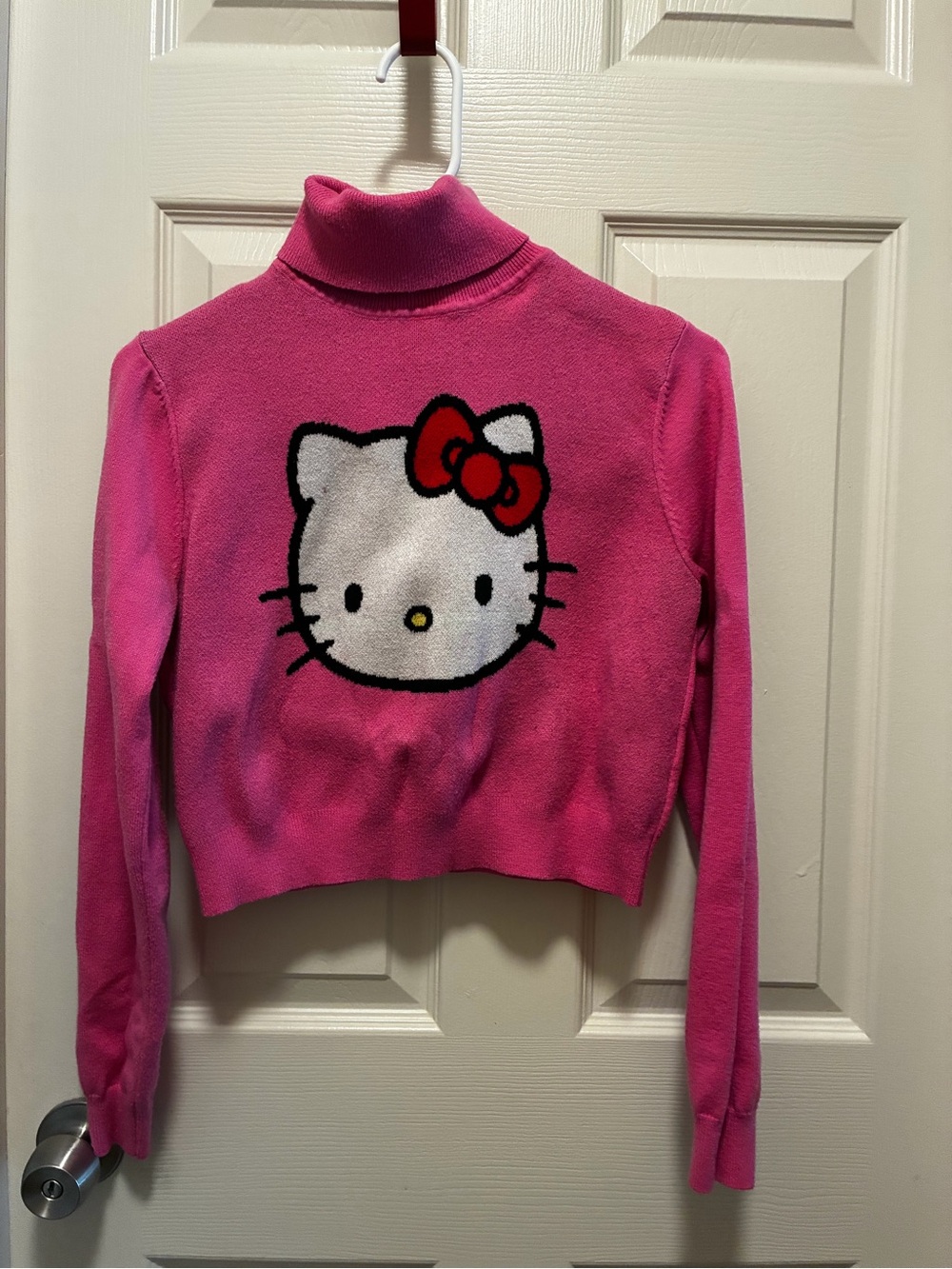 Hello Kitty Hot Pink Turtleneck Sweater with White and Red Hello Kitty Motif